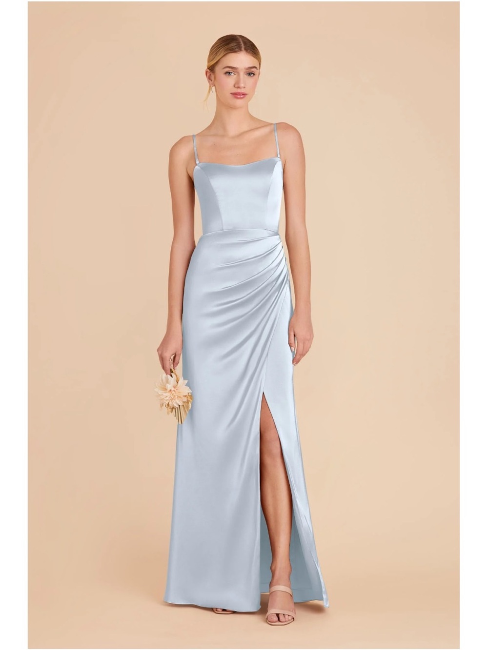 Birdy Grey Light Blue Satin Spaghetti Strap Bridal Party Dress
